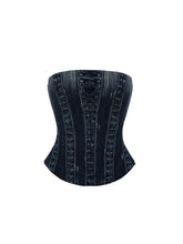 Denim Blue & Black Printed Fishtail Corset